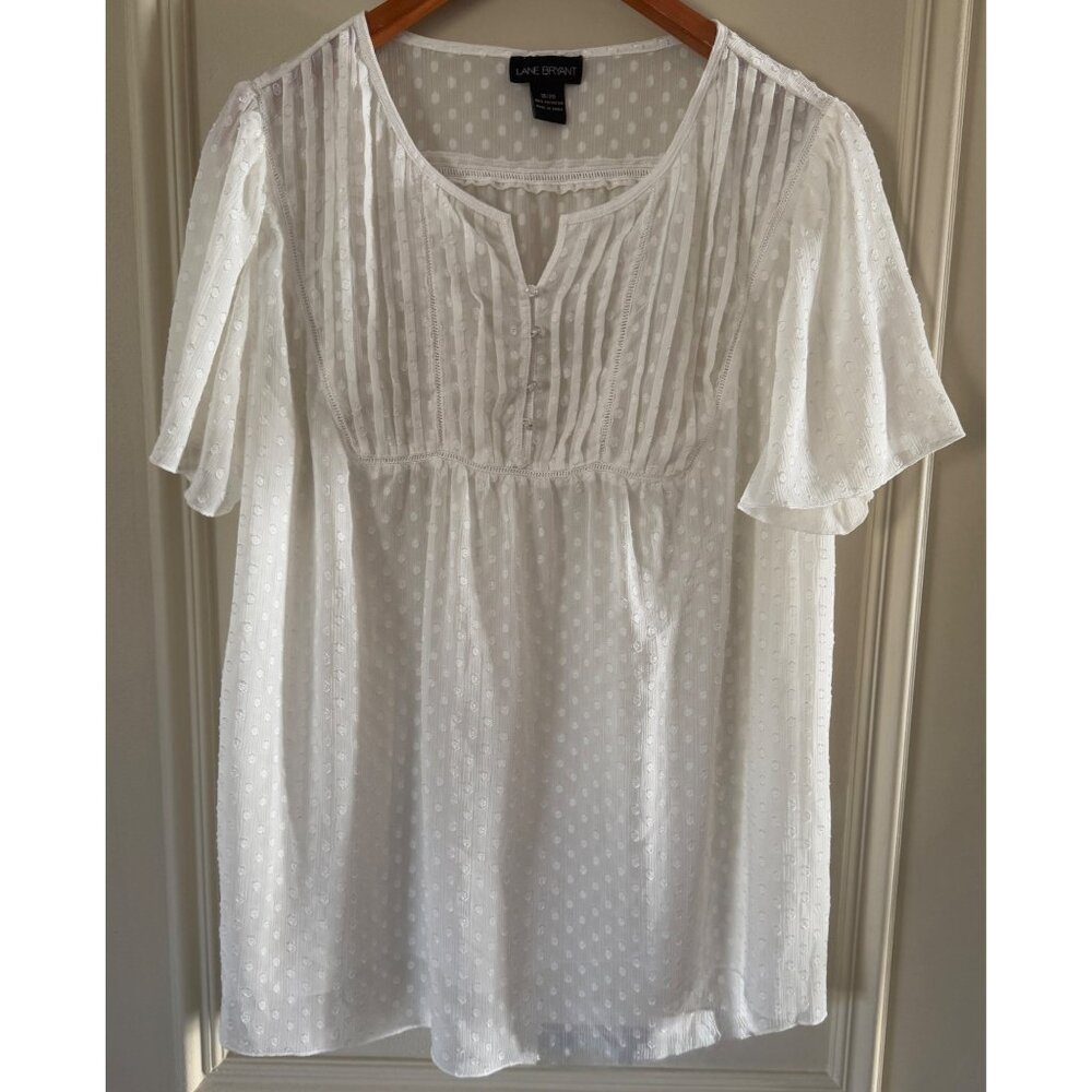 White Swiss Dot Ethereal Womens 18-20 Sheer Babydoll Blouse Fairy Coquette Butto